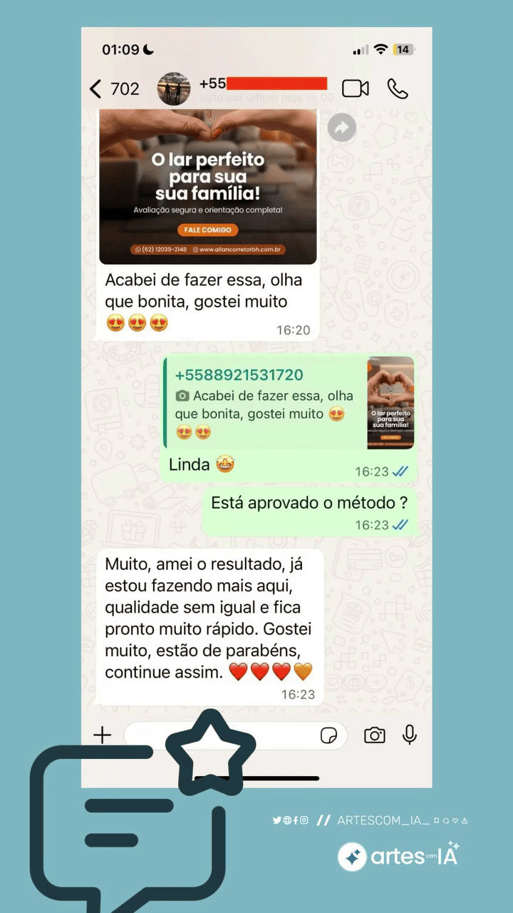 Depoimento de cliente no WhatsApp