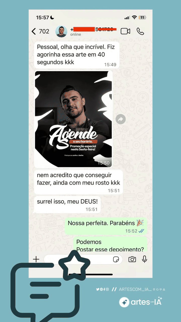 Depoimento de cliente no WhatsApp